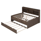 Letto a piattaforma per capitano Full Size con testiera a libreria, 3 cassetti e rotelle — Bianco / Grigio chiaro / Grigio antico