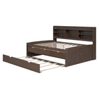 Letto a piattaforma per capitano Full Size con testiera a libreria, 3 cassetti e rotelle — Bianco / Grigio chiaro / Grigio antico