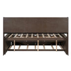 Letto a piattaforma per capitano Full Size con testiera a libreria, 3 cassetti e rotelle — Bianco / Grigio chiaro / Grigio antico