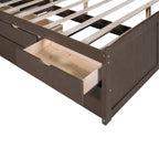 Letto a piattaforma per capitano Full Size con testiera a libreria, 3 cassetti e rotelle — Bianco / Grigio chiaro / Grigio antico