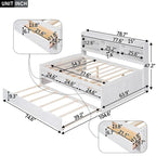 Letto a piattaforma per capitano Full Size con testiera a libreria, 3 cassetti e rotelle — Bianco / Grigio chiaro / Grigio antico