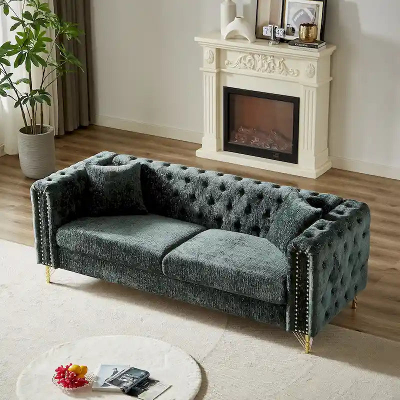 Divano Chesterfield a 3 posti in velluto verde