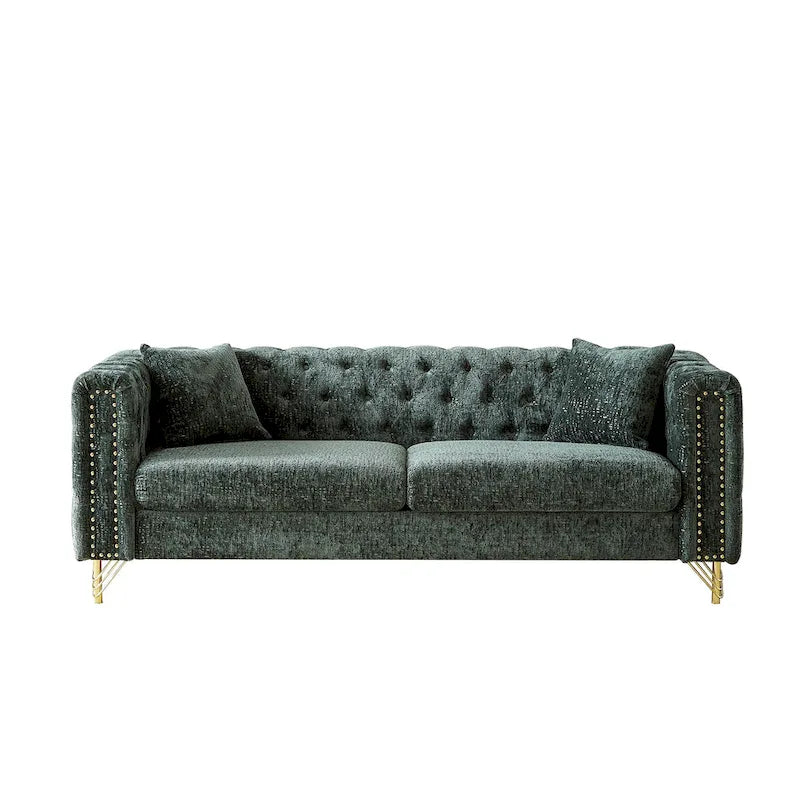 Divano Chesterfield a 3 posti in velluto verde