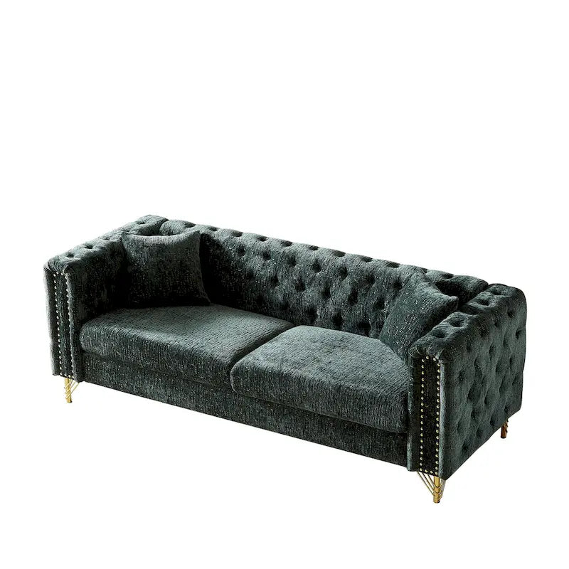 Divano Chesterfield a 3 posti in velluto verde