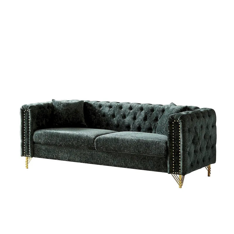 Divano Chesterfield a 3 posti in velluto verde