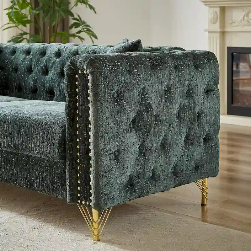 Divano Chesterfield a 3 posti in velluto verde