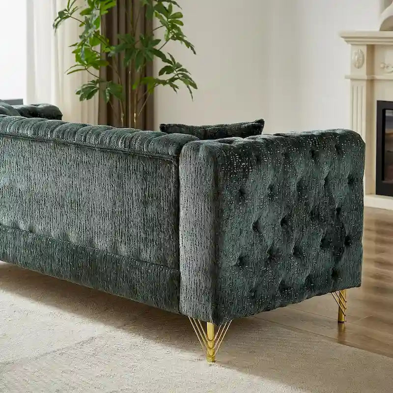 Divano Chesterfield a 3 posti in velluto verde