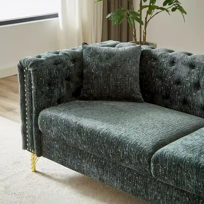 Divano Chesterfield a 3 posti in velluto verde