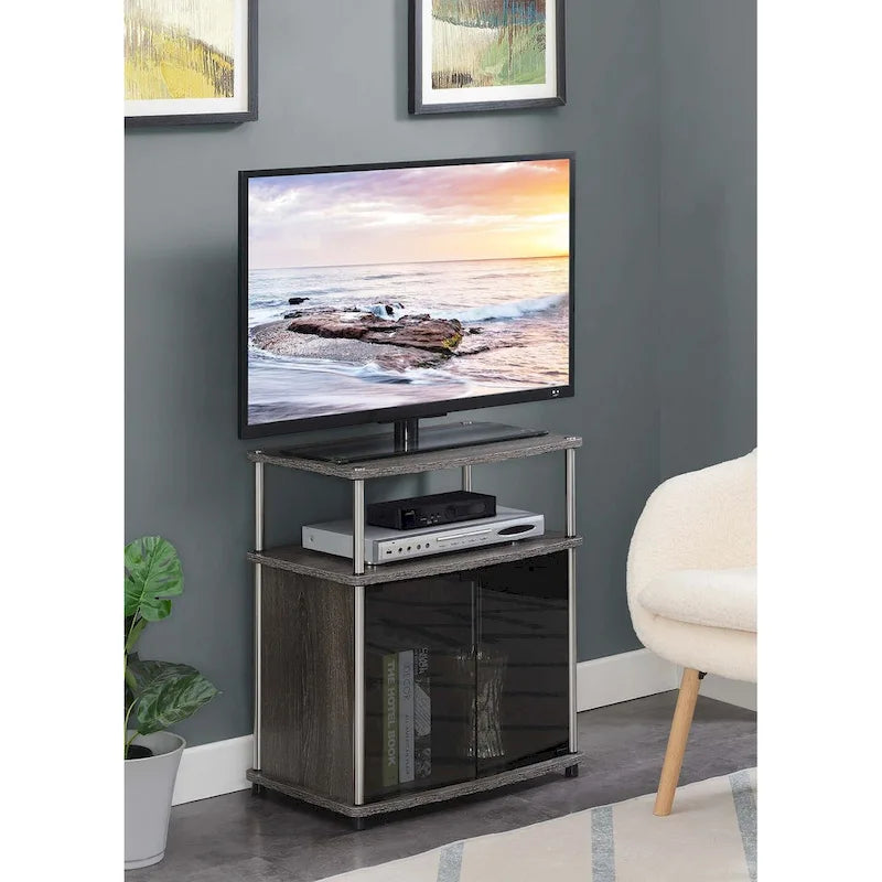 Mobile TV con Armadietto in Vetro Nero, 26 pollici — Nero / Bianco / Ciliegio / Grigio invecchiato / Effetto betulla