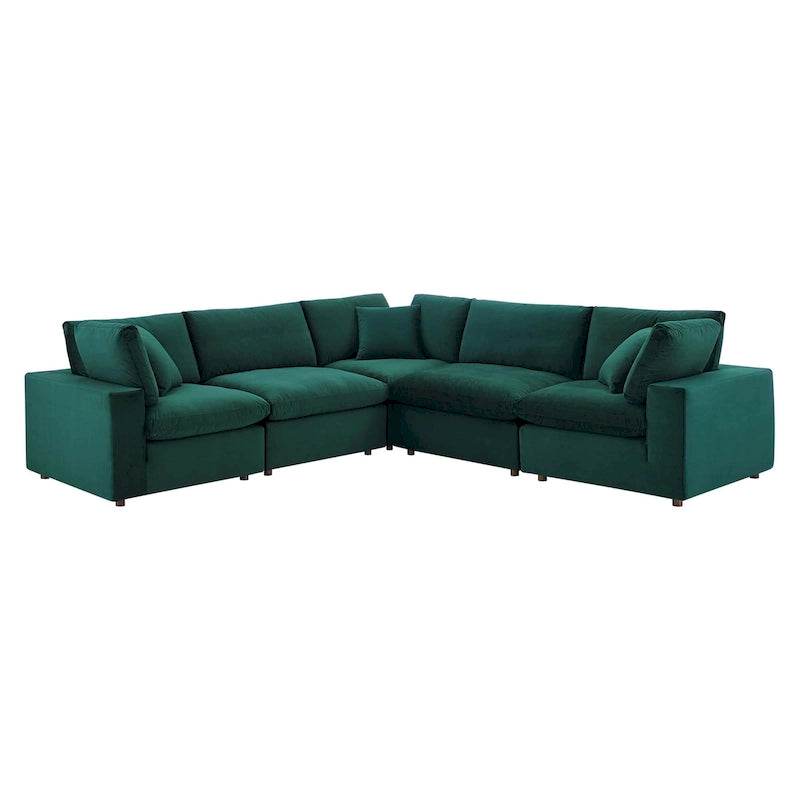 Divano componibile in velluto a 5 posti – Verde / Blu scuro / Bianco / Grigio chiaro / Rosa antico / Grigio / Cognac