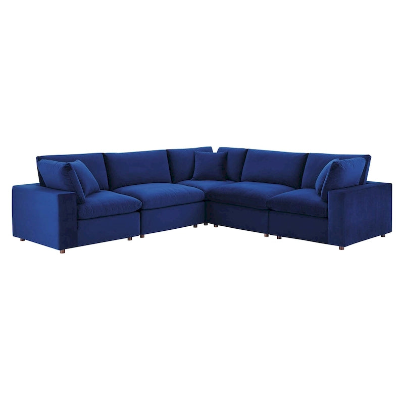 Divano componibile in velluto a 5 posti – Verde / Blu scuro / Bianco / Grigio chiaro / Rosa antico / Grigio / Cognac