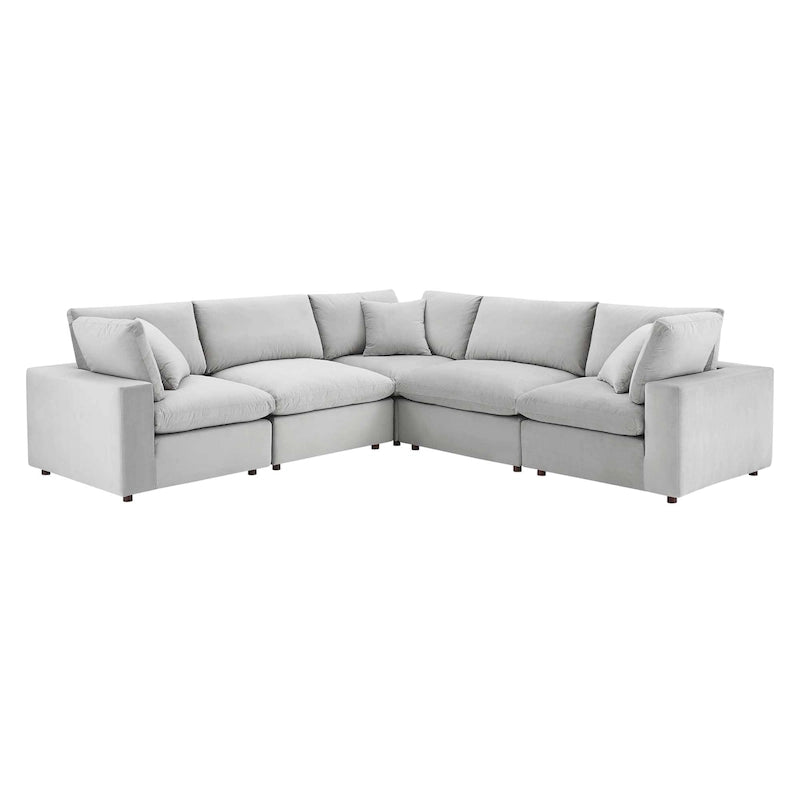 Divano componibile in velluto a 5 posti – Verde / Blu scuro / Bianco / Grigio chiaro / Rosa antico / Grigio / Cognac