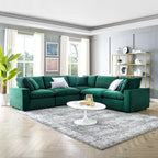 Divano componibile in velluto a 5 posti – Verde / Blu scuro / Bianco / Grigio chiaro / Rosa antico / Grigio / Cognac