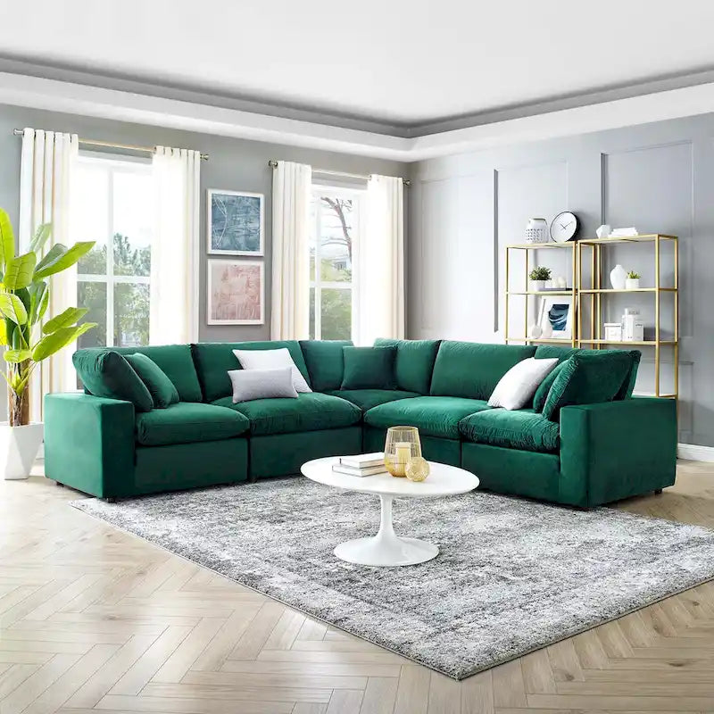 Divano componibile in velluto a 5 posti – Verde / Blu scuro / Bianco / Grigio chiaro / Rosa antico / Grigio / Cognac
