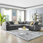 Divano componibile in velluto a 5 posti – Verde / Blu scuro / Bianco / Grigio chiaro / Rosa antico / Grigio / Cognac