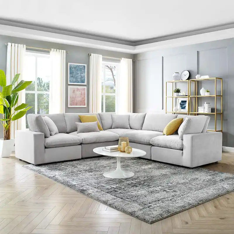 Divano componibile in velluto a 5 posti – Verde / Blu scuro / Bianco / Grigio chiaro / Rosa antico / Grigio / Cognac