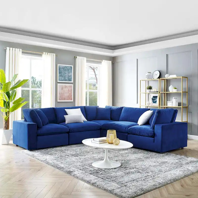 Divano componibile in velluto a 5 posti – Verde / Blu scuro / Bianco / Grigio chiaro / Rosa antico / Grigio / Cognac