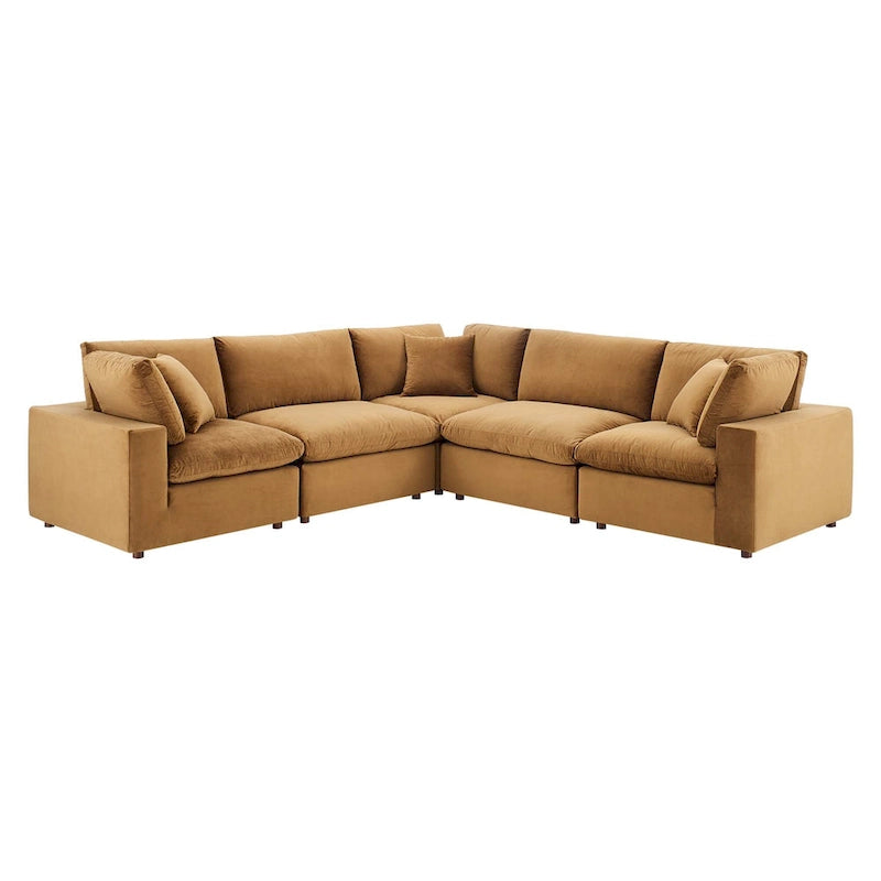 Divano componibile in velluto a 5 posti – Verde / Blu scuro / Bianco / Grigio chiaro / Rosa antico / Grigio / Cognac