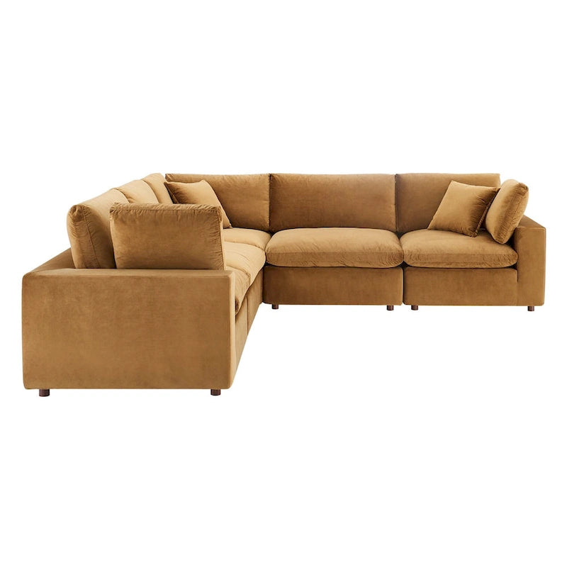 Divano componibile in velluto a 5 posti – Verde / Blu scuro / Bianco / Grigio chiaro / Rosa antico / Grigio / Cognac
