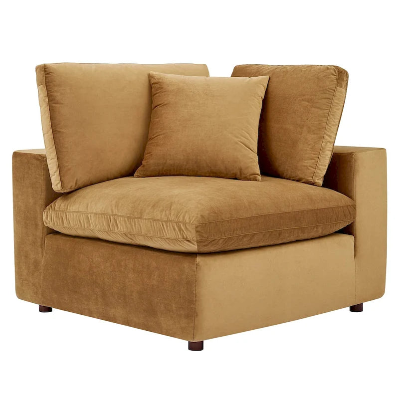 Divano componibile in velluto a 5 posti – Verde / Blu scuro / Bianco / Grigio chiaro / Rosa antico / Grigio / Cognac