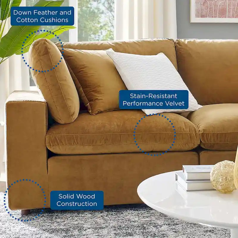 Divano componibile in velluto a 5 posti – Verde / Blu scuro / Bianco / Grigio chiaro / Rosa antico / Grigio / Cognac