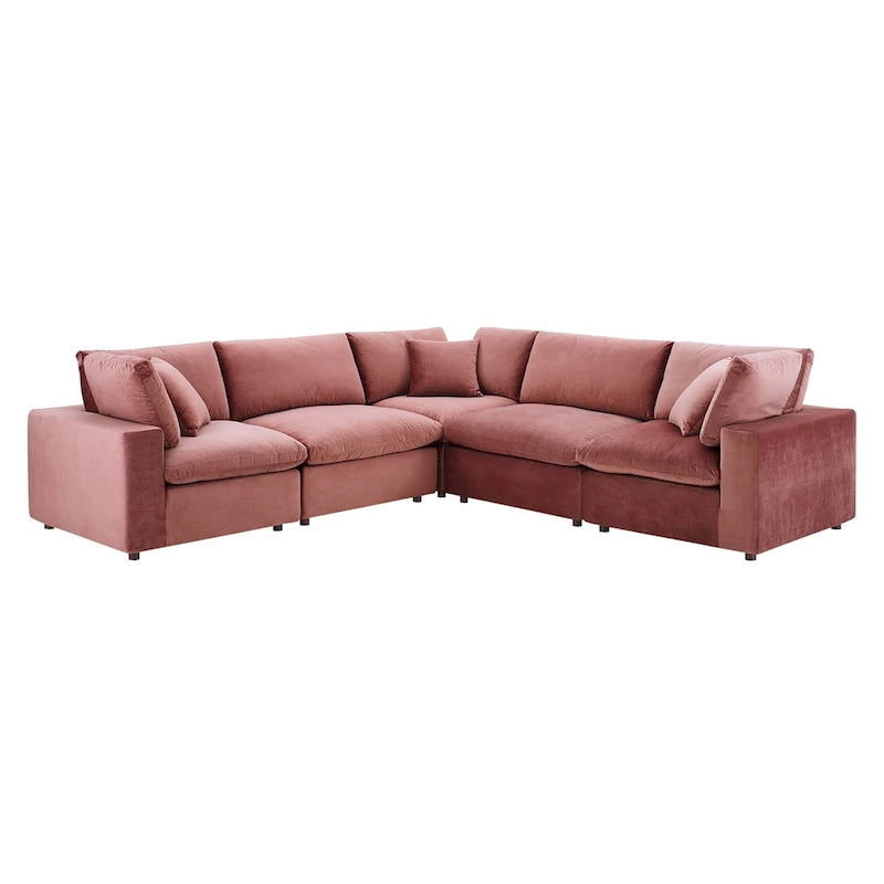 Divano componibile in velluto a 5 posti – Verde / Blu scuro / Bianco / Grigio chiaro / Rosa antico / Grigio / Cognac