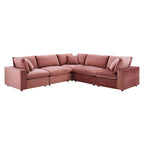 Divano componibile in velluto a 5 posti – Verde / Blu scuro / Bianco / Grigio chiaro / Rosa antico / Grigio / Cognac