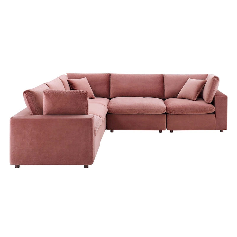 Divano componibile in velluto a 5 posti – Verde / Blu scuro / Bianco / Grigio chiaro / Rosa antico / Grigio / Cognac