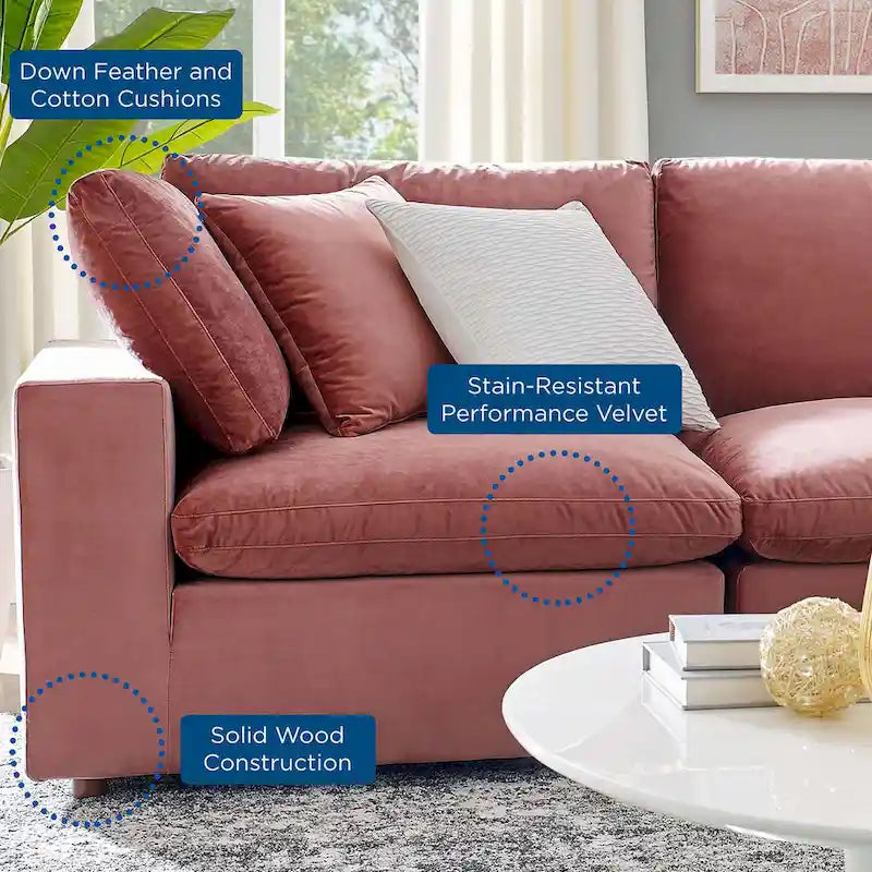 Divano componibile in velluto a 5 posti – Verde / Blu scuro / Bianco / Grigio chiaro / Rosa antico / Grigio / Cognac
