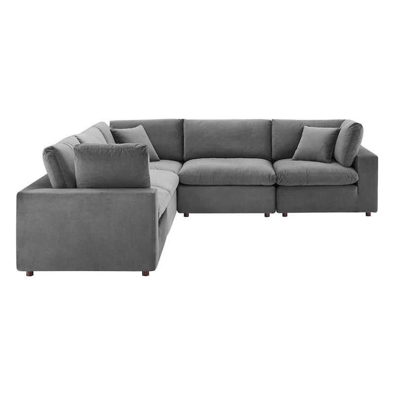 Divano componibile in velluto a 5 posti – Verde / Blu scuro / Bianco / Grigio chiaro / Rosa antico / Grigio / Cognac