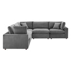 Divano componibile in velluto a 5 posti – Verde / Blu scuro / Bianco / Grigio chiaro / Rosa antico / Grigio / Cognac