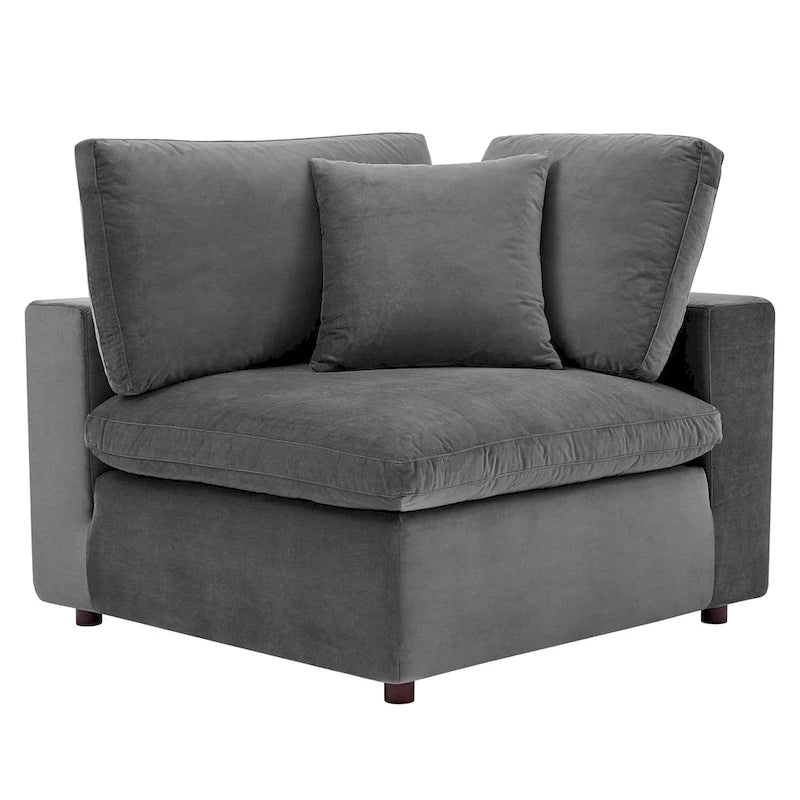 Divano componibile in velluto a 5 posti – Verde / Blu scuro / Bianco / Grigio chiaro / Rosa antico / Grigio / Cognac