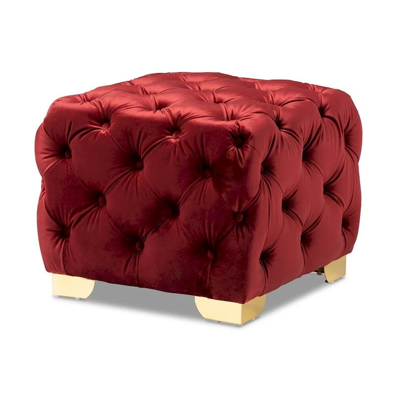 Pouf capitonné in velluto, seduta singola – Bordeaux / Rosa / Beige / Blu / Grigio