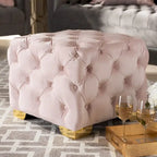 Pouf capitonné in velluto, seduta singola – Bordeaux / Rosa / Beige / Blu / Grigio