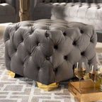 Pouf capitonné in velluto, seduta singola – Bordeaux / Rosa / Beige / Blu / Grigio