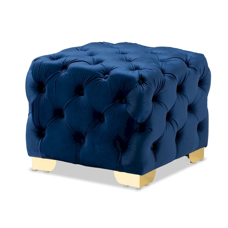 Pouf capitonné in velluto, seduta singola – Bordeaux / Rosa / Beige / Blu / Grigio