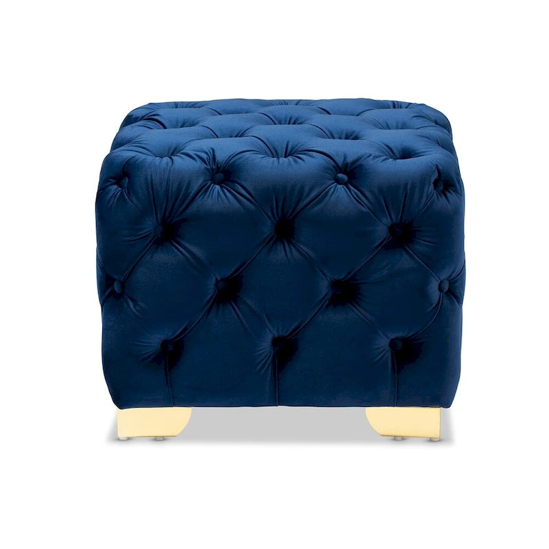 Pouf capitonné in velluto, seduta singola – Bordeaux / Rosa / Beige / Blu / Grigio