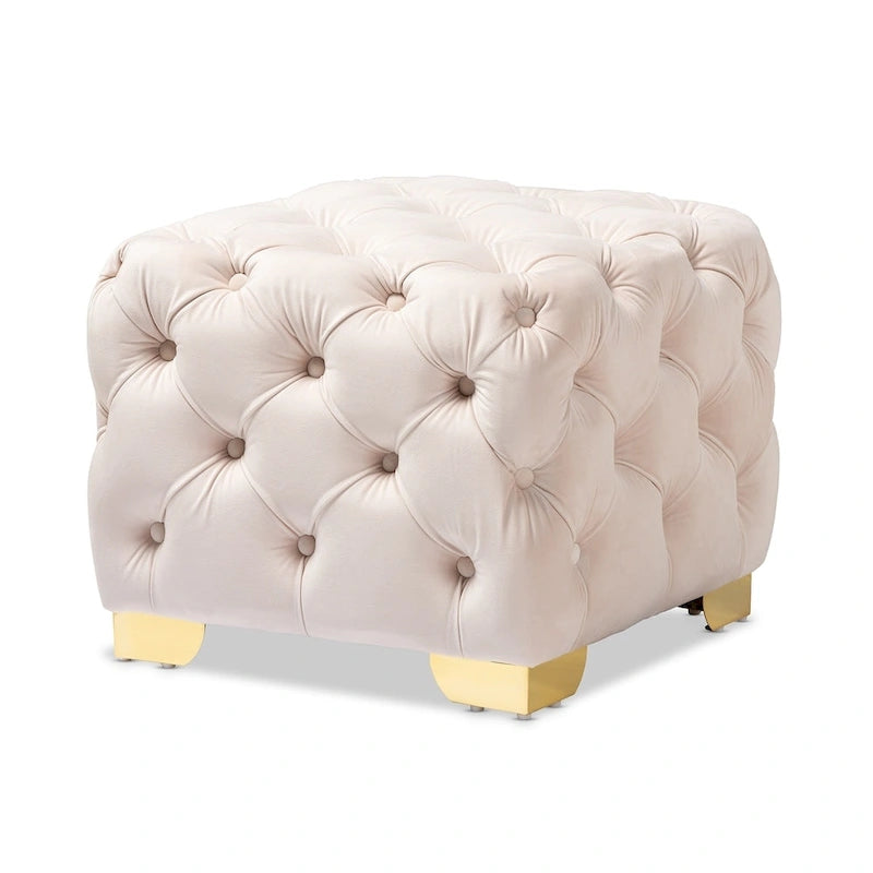 Pouf capitonné in velluto, seduta singola – Bordeaux / Rosa / Beige / Blu / Grigio