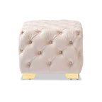 Pouf capitonné in velluto, seduta singola – Bordeaux / Rosa / Beige / Blu / Grigio