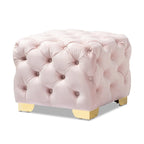 Pouf capitonné in velluto, seduta singola – Bordeaux / Rosa / Beige / Blu / Grigio