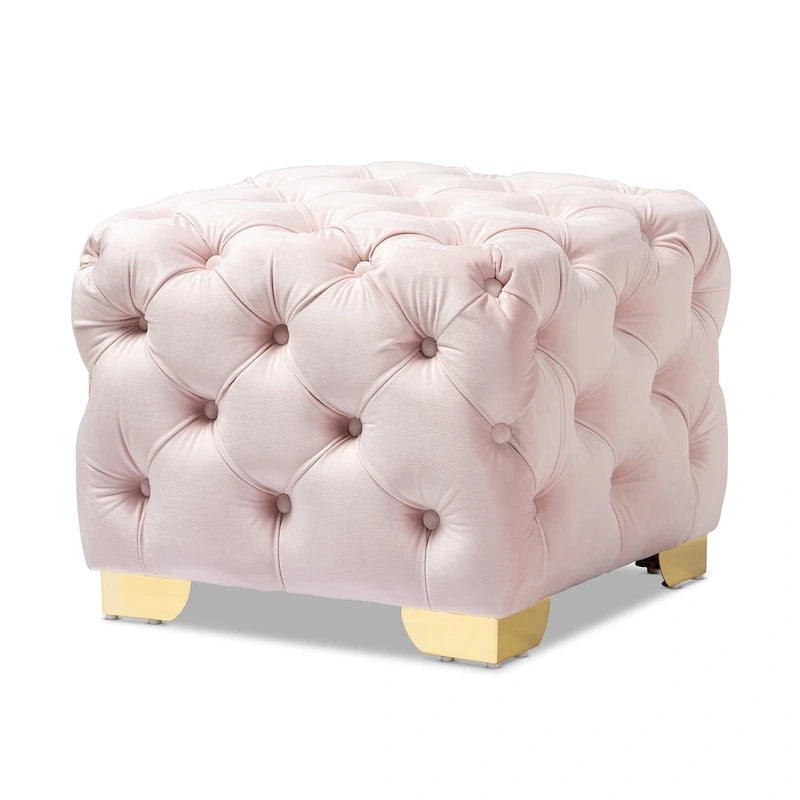 Pouf capitonné in velluto, seduta singola – Bordeaux / Rosa / Beige / Blu / Grigio