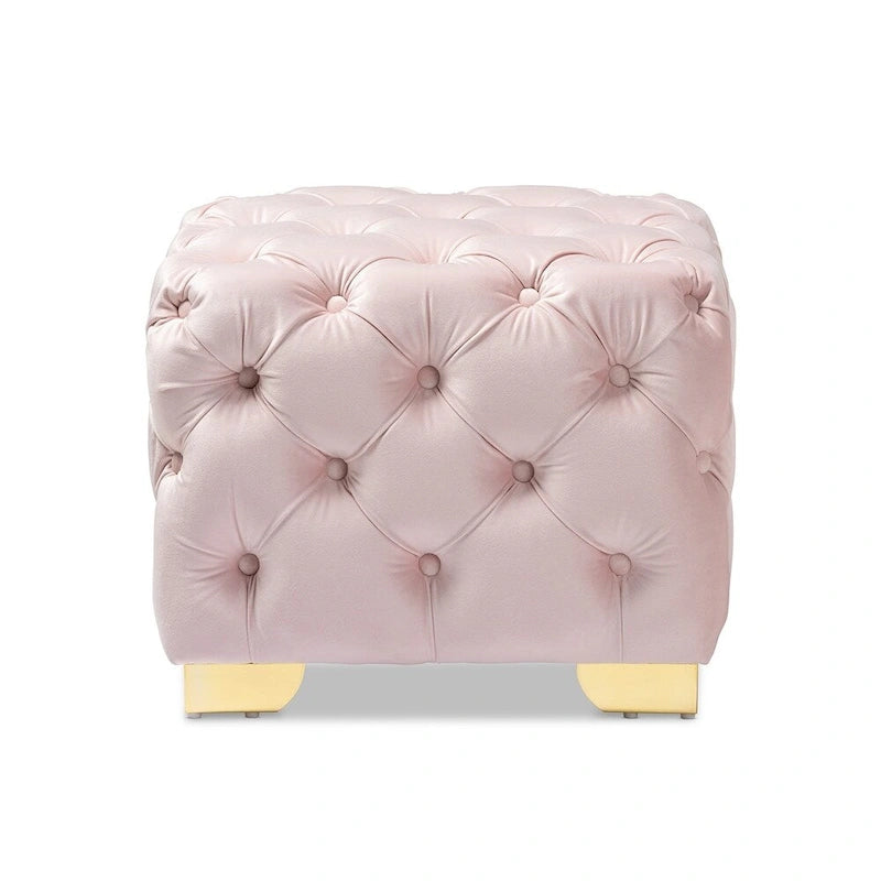 Pouf capitonné in velluto, seduta singola – Bordeaux / Rosa / Beige / Blu / Grigio