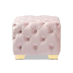 Pouf capitonné in velluto, seduta singola – Bordeaux / Rosa / Beige / Blu / Grigio