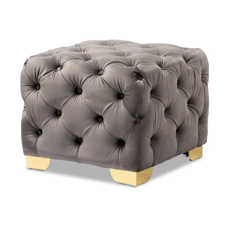 Pouf capitonné in velluto, seduta singola – Bordeaux / Rosa / Beige / Blu / Grigio