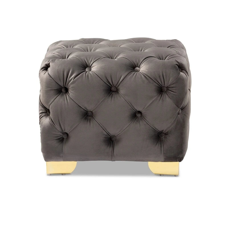 Pouf capitonné in velluto, seduta singola – Bordeaux / Rosa / Beige / Blu / Grigio