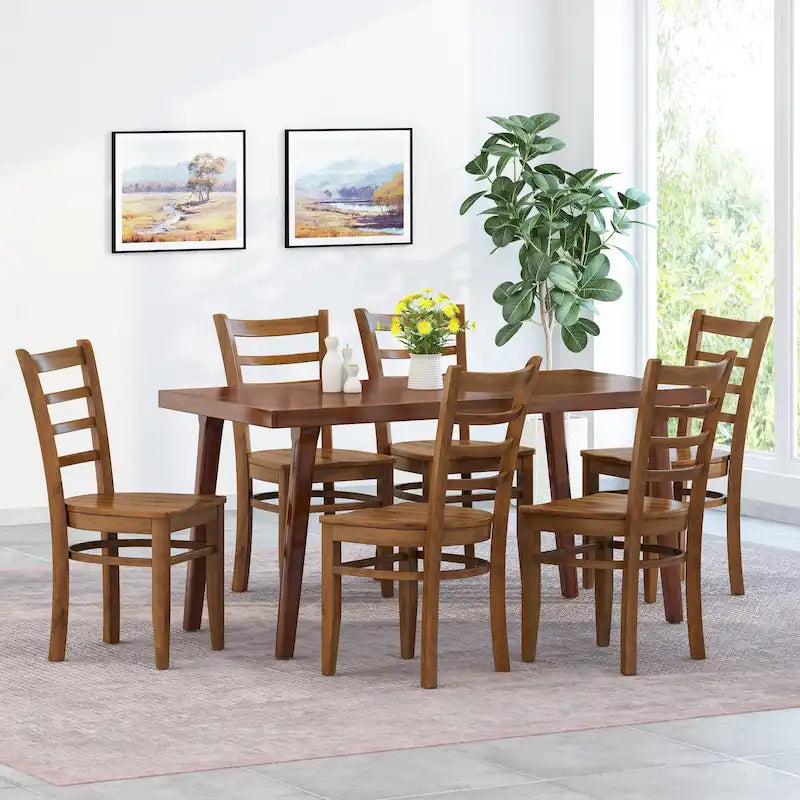 Sedia da pranzo Antique Brown / Matte Black Rubberwood Ladder Back, set da 6