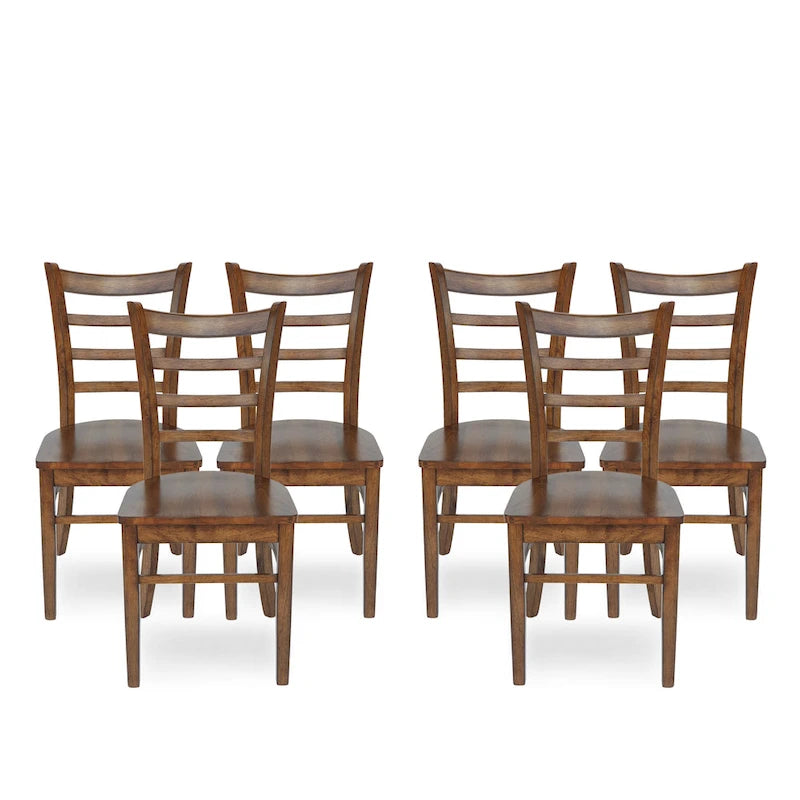 Sedia da pranzo Antique Brown / Matte Black Rubberwood Ladder Back, set da 6