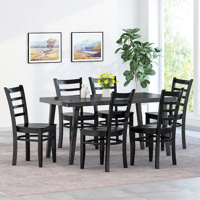 Sedia da pranzo Antique Brown / Matte Black Rubberwood Ladder Back, set da 6