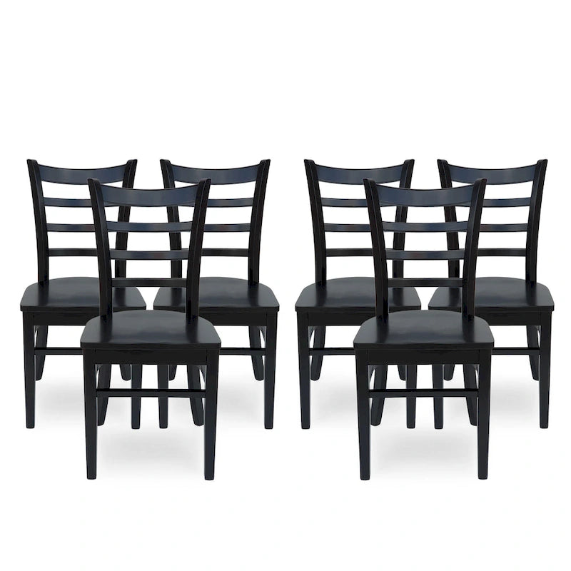 Sedia da pranzo Antique Brown / Matte Black Rubberwood Ladder Back, set da 6