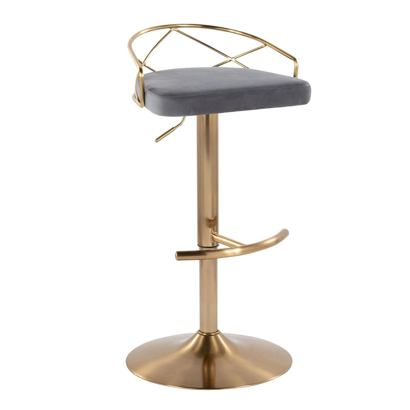 Sgabelli da Bar Regolabili Girevoli, Velluto/Ecopelle, Base Oro/Cromo, Set da 2